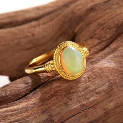 S925 Sterling Silver Ring For Women Set With Natural Opal Gemstones